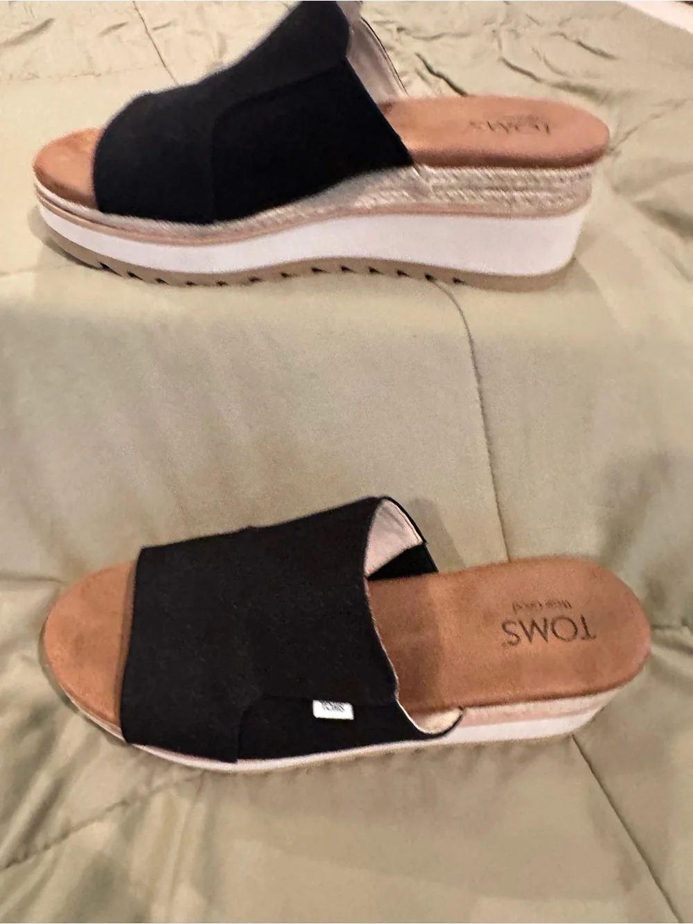 Toms Black Espadrille Platform Wedge Slide Sandals
